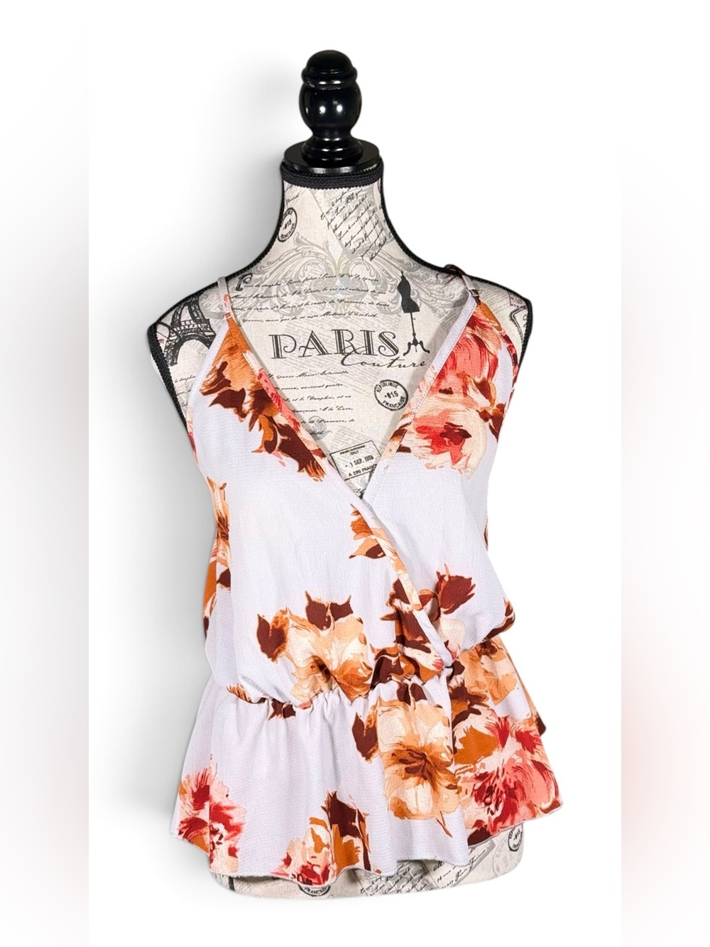 Daytrip White Tank Top with Orange and Brown Floral